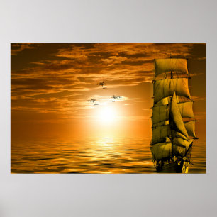 Sunset Sail Boat Poster