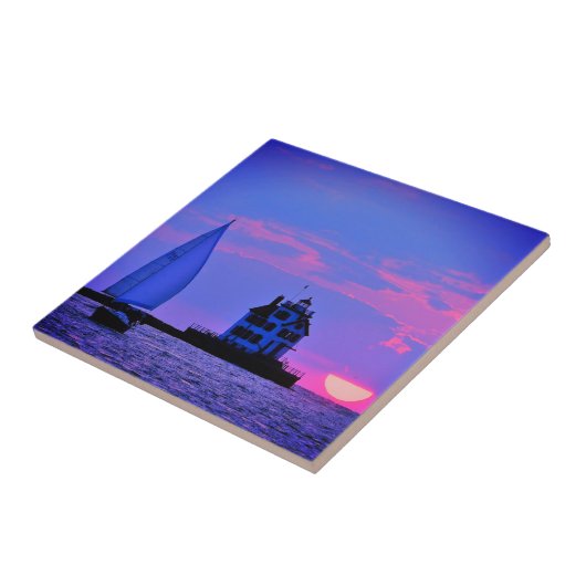 Sunset Sail Ceramic Tile Tegeltje (Zijkant)
