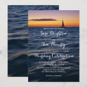 Sunset Sail Hedendaagse nautische bruiloft Uitnodi Kaart (Voorkant / Achterkant)