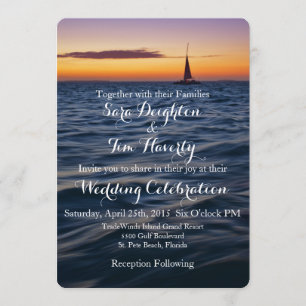 Sunset Sail Hedendaagse nautische bruiloft Uitnodi Kaart