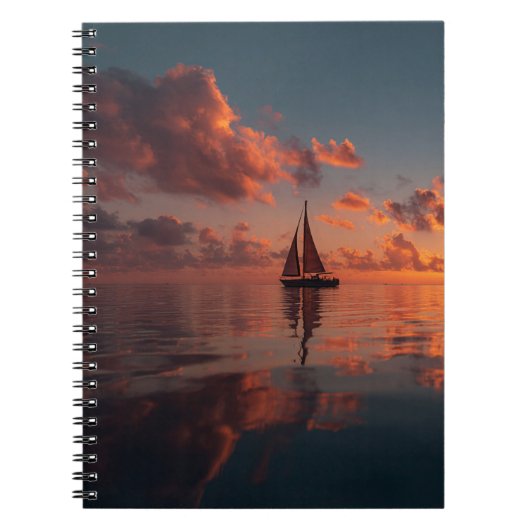 Sunset Sailboat Ocean Reflection Art Notitieboek (Voorkant)