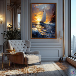 Sunset Sailboat Seascape Geïnspireerd door Claude Poster