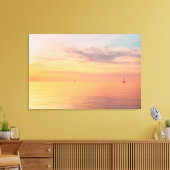 Sunset Sailboats Calm Ocean Horizon Glow Canvas Afdruk (Insitu (Woonkamer))