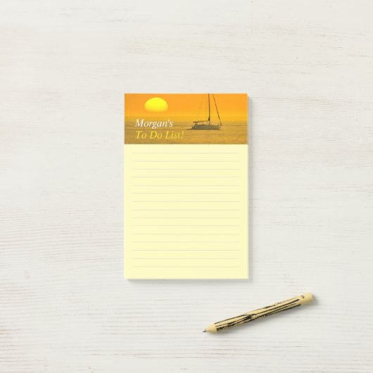 Sunset Sailing Boat, DIY Name Message, Ruled Lines Post-it® Notes (Op bureau)