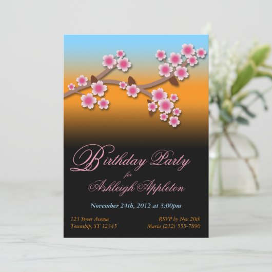 Sunset Sakura Birthday Invitations Kaart (Staand voorkant)