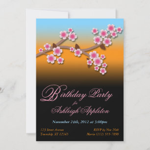 Sunset Sakura Birthday Invitations Kaart