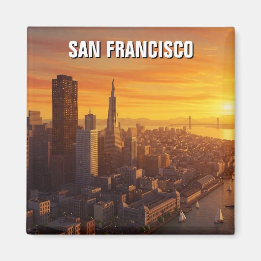 Sunset San Francisco Skyline California Reizen Magneet (Voorkant)