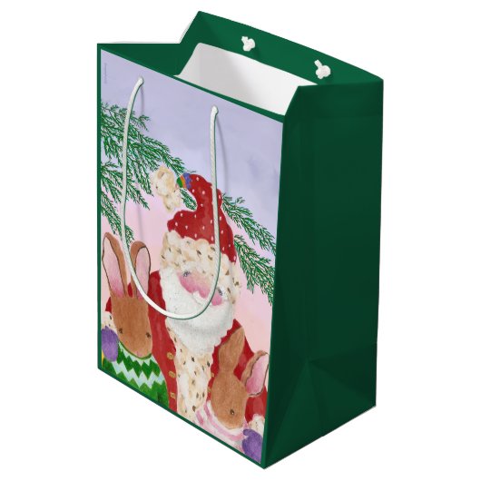 Sunset Santa and Bunnies Medium Gift Bag Cadeauzakje (Achterkant Gekanteld)