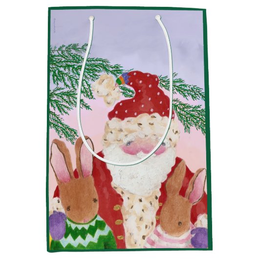 Sunset Santa and Bunnies Medium Gift Bag Medium Cadeauzakje (Voorkant)