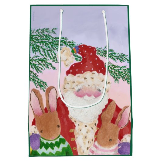 Sunset Santa and Bunnies Medium Gift Bag Medium Cadeauzakje (Achterkant)