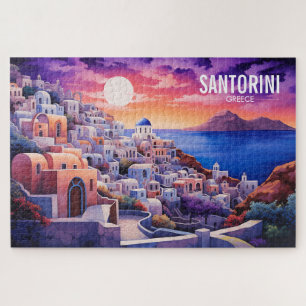 Sunset Santorini Island Illustratie   Reiskunst Legpuzzel