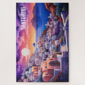 Sunset Santorini Island Illustratie | Reiskunst Legpuzzel (Verticaal)