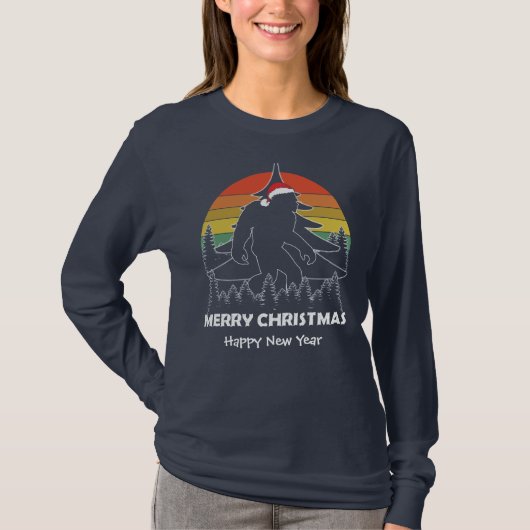 Sunset Sasquatch Bigfoot Forest Kerstmis T-shirt (Voorkant)