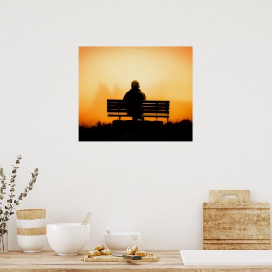 Sunset Scene met Man op bank Poster (Keuken)