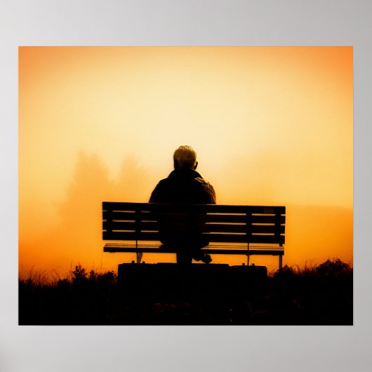 Sunset Scene met Man op bank Poster (Voorkant)