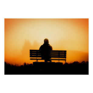 Sunset Scene met Man op bank Poster