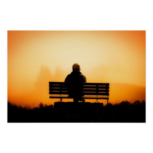 Sunset Scene met Man op bank Poster (Voorkant)