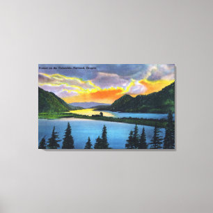 Sunset Scene on the Columbia River Canvas Afdruk
