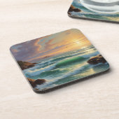 Sunset Seascape Schilderkunst Bier Onderzetter (Linkerzijde)
