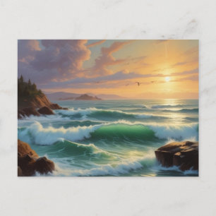 Sunset Seascape Schilderkunst Briefkaart