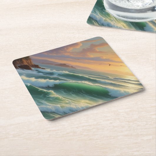 Sunset Seascape Schilderkunst Kartonnen Onderzetters (Schuin)