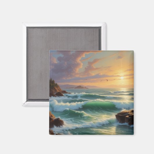 Sunset Seascape Schilderkunst Magneet (Voorkant / Achterkant)