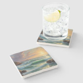 Sunset Seascape Schilderkunst Stenen Onderzetter (Zijkant)