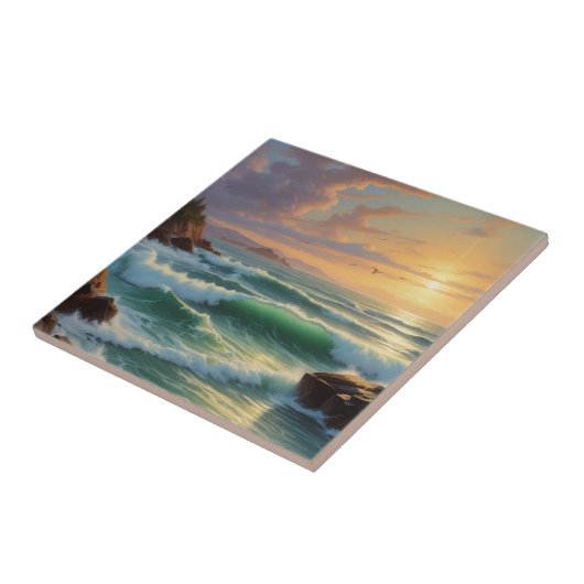 Sunset Seascape Schilderkunst Tegeltje (Zijkant)