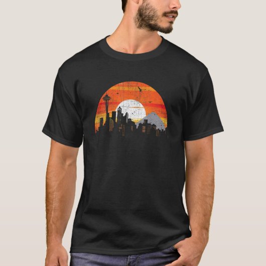 Sunset Seattle Washington Stadsgezicht Centrum Sky T-shirt (Voorkant)