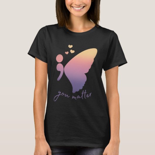 Sunset Semicolon Butterfly Geestelijke gezondheid T-shirt (Voorkant)