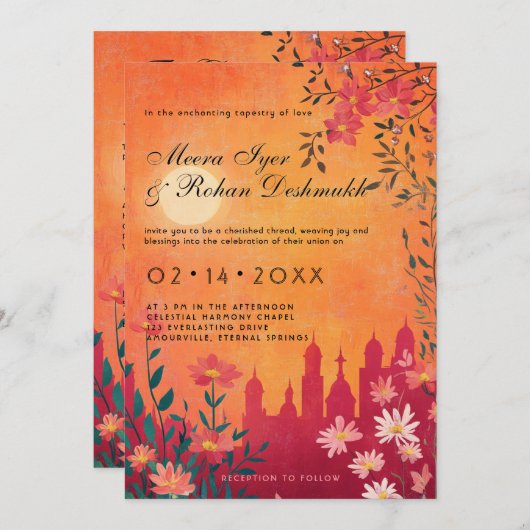 Sunset Serenade bruiloft Kaart (Voorkant / Achterkant)