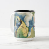 Sunset Serenade: Grazende Giraffes op de Savanne Tweekleurige Koffiemok (Voorkant links)