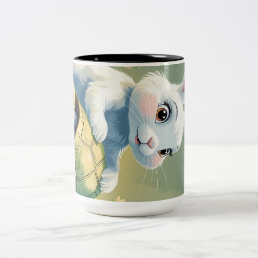 Sunset Serenade: Grazende Giraffes op de Savanne Tweekleurige Koffiemok (Center)