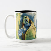 Sunset Serenade: Grazende Giraffes op de Savanne Tweekleurige Koffiemok (Links)