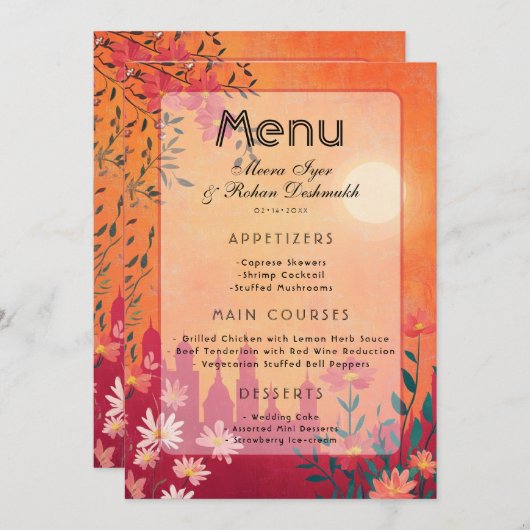 Sunset Serenade Pedestal Wedding Menu (Voorkant / Achterkant)