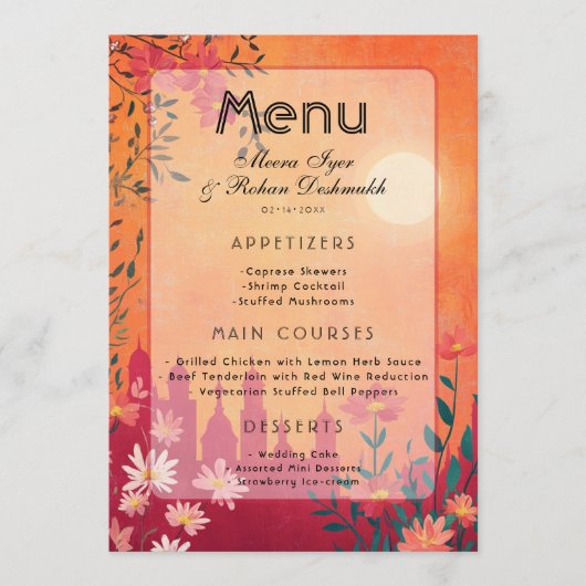 Sunset Serenade Pedestal Wedding Menu (Voorkant)