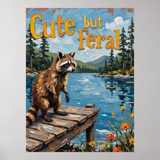 Sunset Serenade: Wasbeer op de Pier Poster (Voorkant)