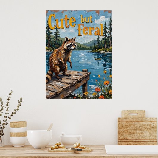 Sunset Serenade: Wasbeer op de Pier Poster (Keuken)