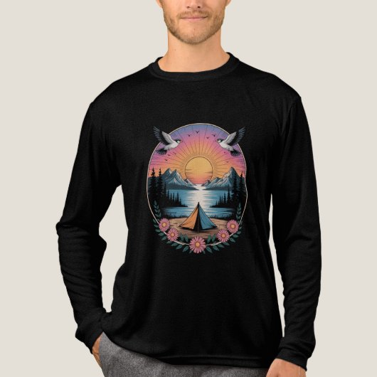 Sunset Serenity  Camping & Mountain Escap Tri-Blend Shirt (Voorkant volledig)