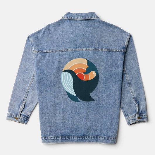 Sunset Serenity: Een walvis sprong in retro kleure Denim Jacket (Achterkant)