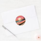 Sunset Serenity Retro Surfboard Vibes Ronde Sticker (Envelop)