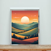 Sunset Serenity: Rolling Hills Landschap Poster