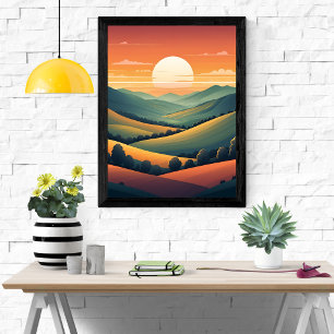 Sunset Serenity: Rolling Hills Landschap Poster
