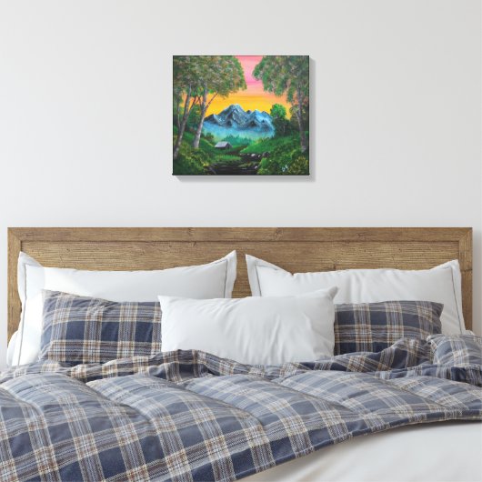 Sunset Shack in Mountain Forest Canvas Afdruk (Insitu (Slaapkamer))