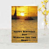 Sunset Ships Happy Birthday Son Kaart (Gele Bloem)