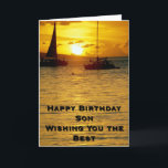 Sunset Ships Happy Birthday Son Kaart<br><div class="desc">Een kalmerend zee,  zonsondergang en schepen aan de horizon is een krachtig signaal om de liefde voor het gezin over te brengen.  Geef dit wenskaart aan je zoon en deel je liefdevolle gedachten op zijn speciale dag.</div>