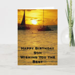 Sunset Ships Happy Birthday Son Kaart<br><div class="desc">Een kalmerend zee,  zonsondergang en schepen aan de horizon is een krachtig signaal om de liefde voor het gezin over te brengen.  Geef dit wenskaart aan je zoon en deel je liefdevolle gedachten op zijn speciale dag.</div>