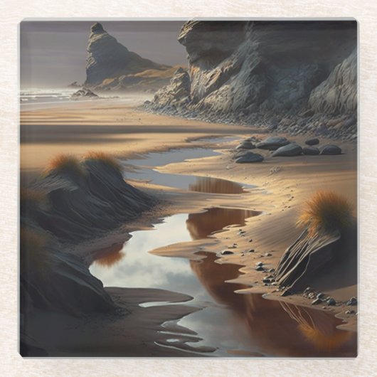 Sunset Shore Glazen Onderzetter (Voorkant)
