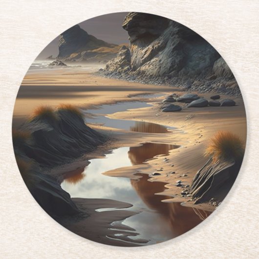 Sunset Shore Ronde Kartonnen Onderzetter (Voorkant)