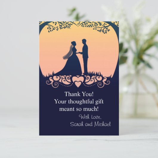 Sunset Silhouette Bride Groom Weddenschap Bedankt (Staand voorkant)